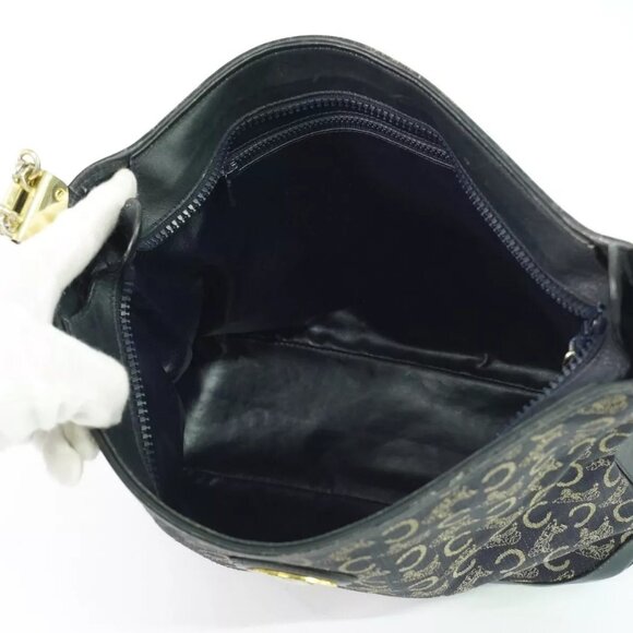 CELINE C Macadam Canvas Shoulder Bag Navy Gold - Picture 7 of 15